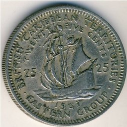 Восточные Карибы 25 центов 1957 год