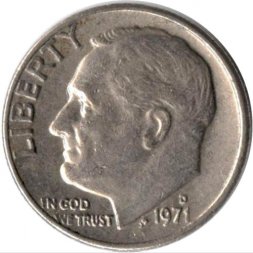 США 1 дайм (10 центов) 1971 год - Франклин Рузвельт (D)
