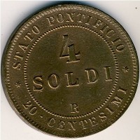 Монета Папская область 4 сольдо 1868 год