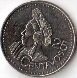Монета Гватемала 25 сентаво 1995 год