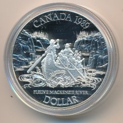 Канада 1 доллар 1989 год - Сплав по реке Маккензи (Proof)