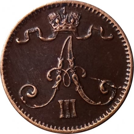 Финляндия 1 пенни 1888 год - Александр III - AU