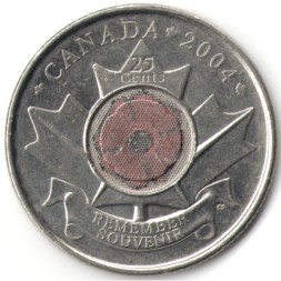 Монета Канада 25 центов 2004 год - День памяти