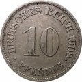 Германия 10 пфеннигов 1908 год (J)