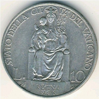 Ватикан 10 лир 1934 год