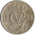 Швеция 25 эре 1946 год (никелевая бронза, &quot;GV&quot; на аверсе)