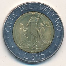 Ватикан 500 лир 1990 год