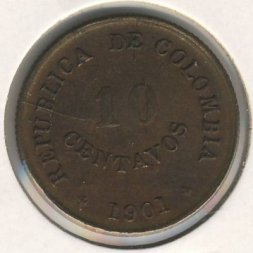 Колумбия 10 сентаво 1901 год