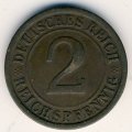 Веймарская республика 2 рейхспфеннига 1924 год (F)