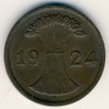 Веймарская республика 2 рейхспфеннига 1924 год (F)