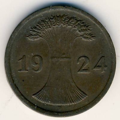 Веймарская республика 2 рейхспфеннига 1924 год (F)