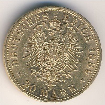 Пруссия 20 марок 1889 год