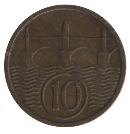 Чехословакия 10 геллеров 1933 год - Карлов мост в Праге