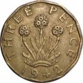 Великобритания 3 пенса 1942 год - Король Георг VI (никель-латунь)