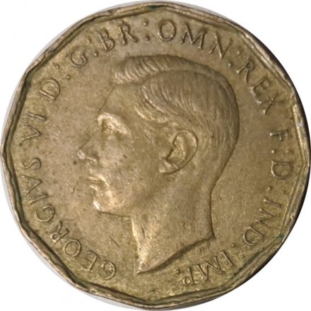 Великобритания 3 пенса 1942 год - Король Георг VI (никель-латунь)