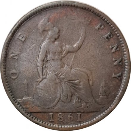 Великобритания 1 пенни 1861 год (бронза, коричневый цвет) - Королева Виктория