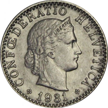 Швейцария 20 раппенов 1931 год 