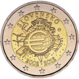 Словакия 2 евро 2012 год - 10 лет наличному обращению евро