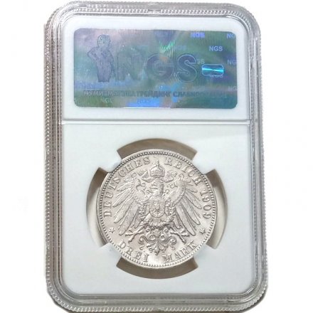 Германия. Вюртемберг 3 марки 1909 год (F) - XF (в слабе)