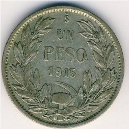 Чили 1 песо 1915 год
