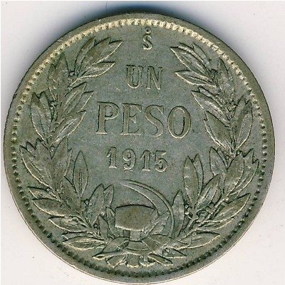 Чили 1 песо 1915 год