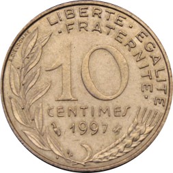 Франция 10 сантимов 1997 год - Марианна 