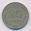 Малайя 20 центов 1950 год