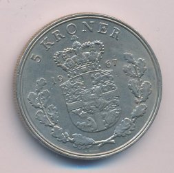 Дания 5 крон 1967 год - Король Фредерик IX