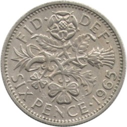 Великобритания 6 пенсов 1965 год 