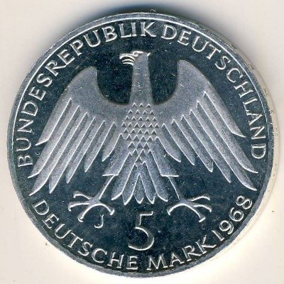 ФРГ 5 марок 1968 год - 150 лет со дня рождения Фридриха Вильгельма Райфайзена (Proof)
