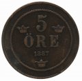 Швеция 5 эре 1887 год - Король Оскар II