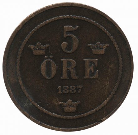 Швеция 5 эре 1887 год - Король Оскар II