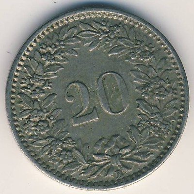 Швейцария 20 раппенов 1919 год