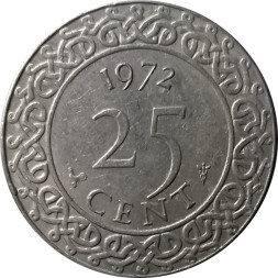 Суринам 25 центов 1972 год VF