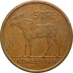 Норвегия 5 эре 1969 год - Лось