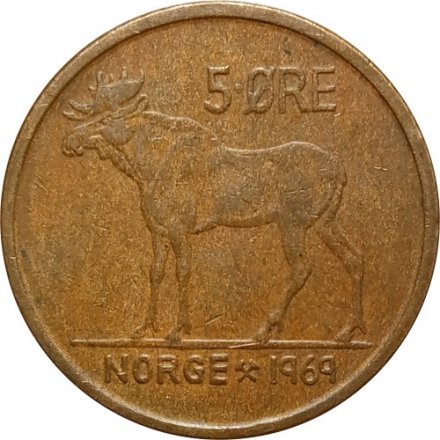 Норвегия 5 эре 1969 год - Лось