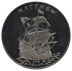 Монета Острова Гилберта (Кирибати) 1 доллар 2015 год - Парусник Мэтью