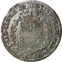 Сардиния 1 лира 1827 год (Отметка МД: "Якорь", "P" - Генуя, Андреа Подеста)