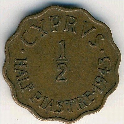 Кипр 1/2 пиастра 1943 год