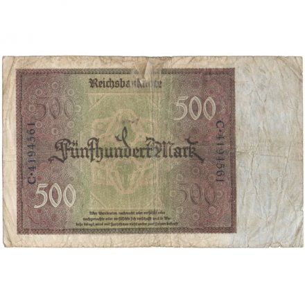 Веймарская Республика 500 марок 1922 год - F