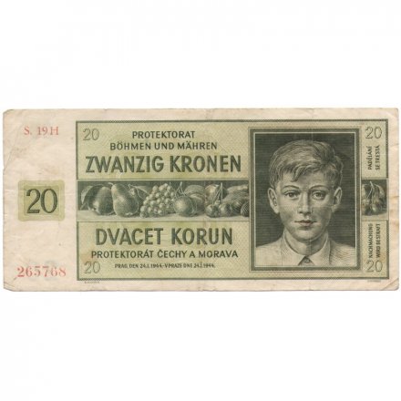 Богемия и Моравия 20 крон 1944 год (немецкая оккупация) - VF