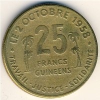 Монета Гвинея 25 франков 1959 год