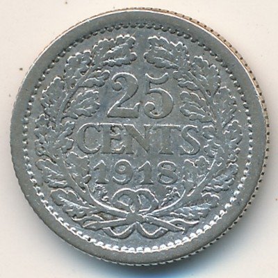 Нидерланды 25 центов 1918 год