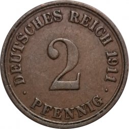 Германия 2 пфеннига 1911 год (A)