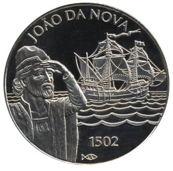 Остров Святой Елены 50 пенсов 2002 год - Парусник Жоао да Нова (КМ#25a)