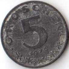 Австрия 5 грошей 1976 год