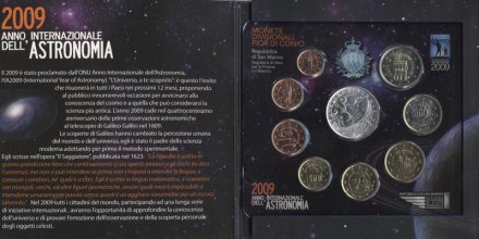 Набор из 9 евромонет Сан-Марино 2009 год - Международный год астрономии (в буклете)