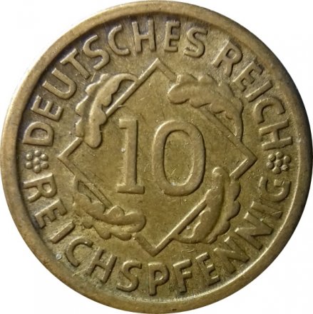 Веймарская республика 10 рейхспфеннигов 1925 год (D)