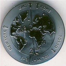 Остров Мэн 1/2 кроны 2000 год - Гринвичский меридиан. Карта мира