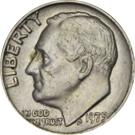 США 1 дайм (10 центов) 1975 год - Франклин Рузвельт (без отметки МД)